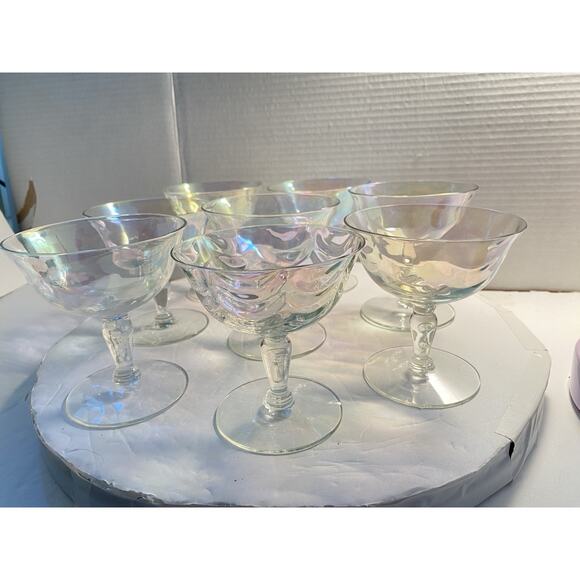 8 Fostoria Crystal Pearl Shell Iridescent Champagne Sherbert Glasses Loop Optics - Picture 4 of 16